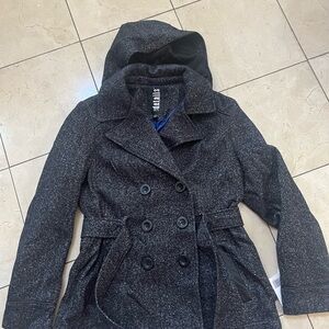 Meraki Women's Charcoal Double-Breasted Pea Coat